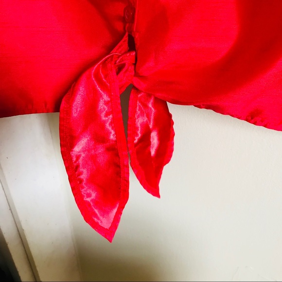 Vintage Red Sleeveless Button Front Knotted Blouse - Picture 6 of 8